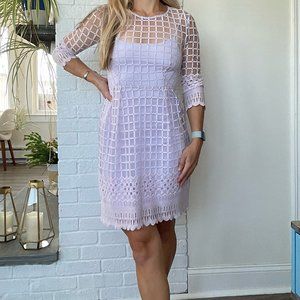 ASOS Mesh Skater Dress with Embroidered Border - Petite US 0 - Lilac